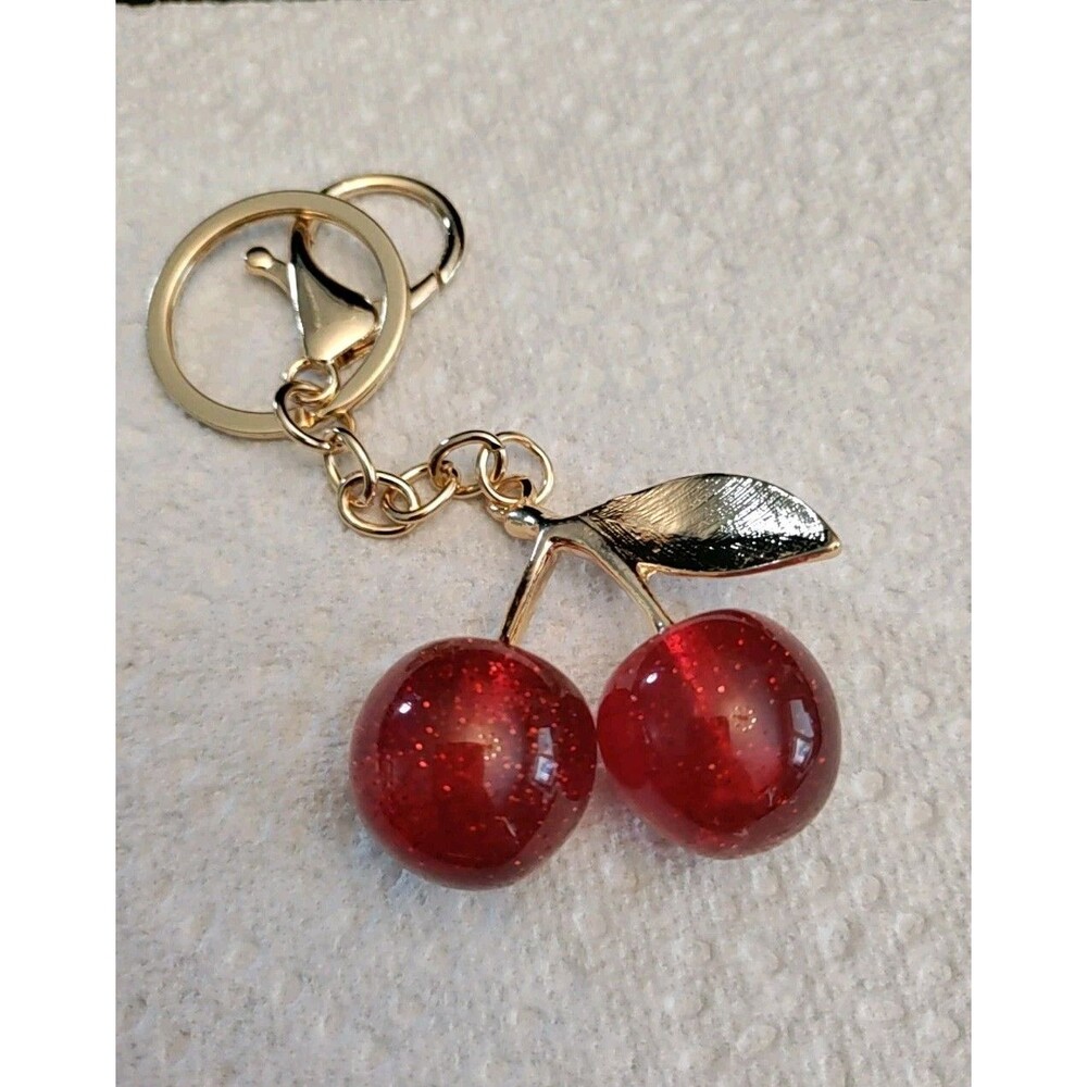 Red Cherries Acrylic Bag Charm/Key Chain 3/4" Diameter Each Cherries